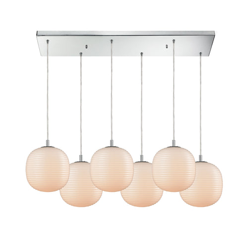 Beehive 6 Light Rectangle Pendant In Polished Chrome With Opal White Beehive Glass