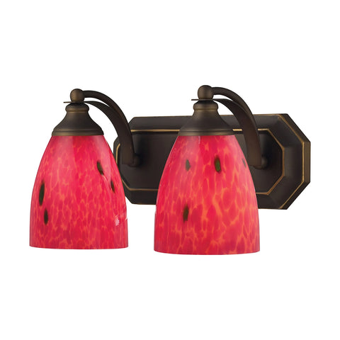 Bath And Spa 2 Light Vanity In Aged Bronze And Fire Red Glass