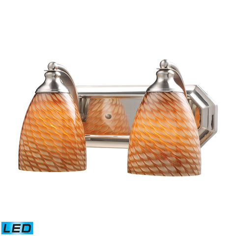 Bath And Spa 2 Light LED Vanity In Satin Nickel And Cocoa Glass