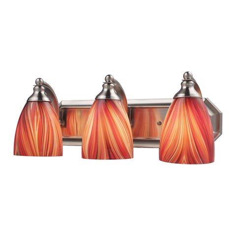 Bath And Spa 3 Light Vanity In Satin Nickel And Multi Glass