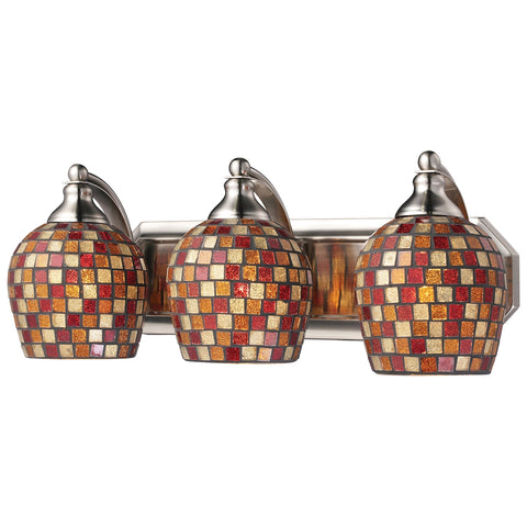 Bath And Spa 3 Light Vanity In Satin Nickel And Multi Fusion Glass