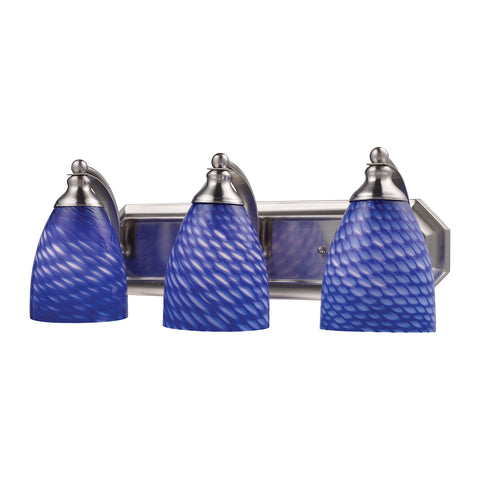 Bath And Spa 3 Light Vanity In Satin Nickel And Sapphire Glass