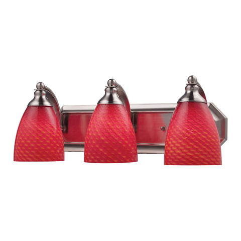 Bath And Spa 3 Light Vanity In Satin Nickel And Scarlet Red Glass