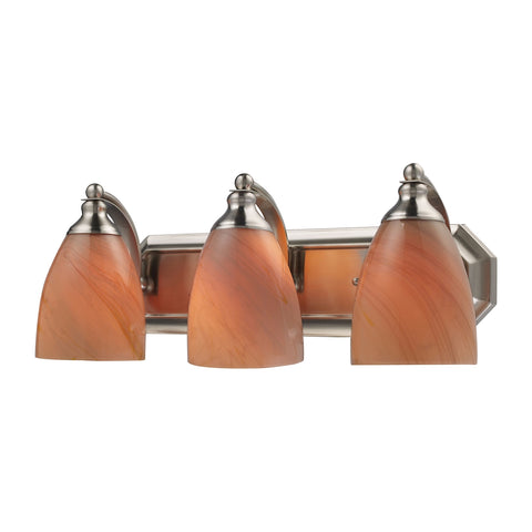 Bath And Spa 3 Light Vanity In Satin Nickel And Sandy Glass