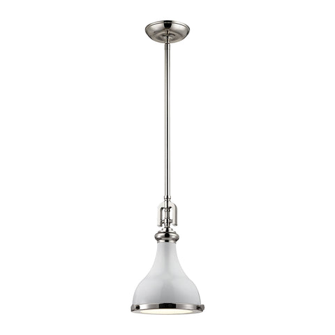 Rutherford 1 Light Pendant In Polished Nickel And Gloss White