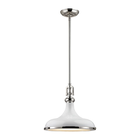 Rutherford 1 Light Pendant In Polished Nickel And Gloss White