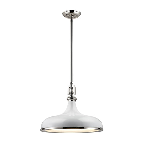 Rutherford 1 Light Pendant In Polished Nickel And Gloss White