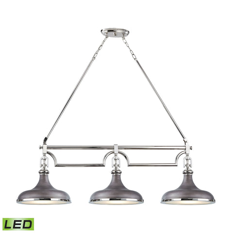 Rutherford 3 Light LED Island In Weathered Zinc And Polished Nickel