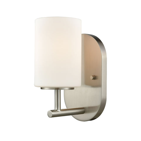 Pemlico 1 Light Vanity In Satin Nickel With White Glass