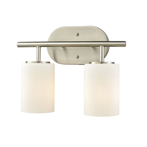 Pemlico 2 Light Vanity In Satin Nickel With White Glass