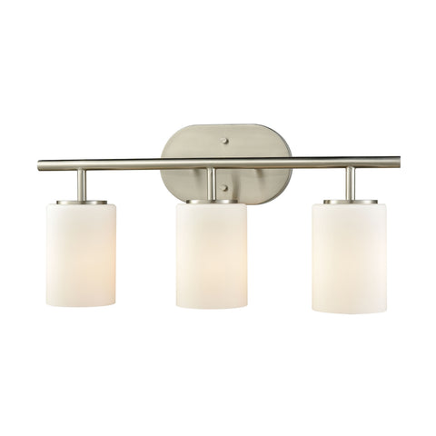 Pemlico 3 Light Vanity In Satin Nickel With White Glass