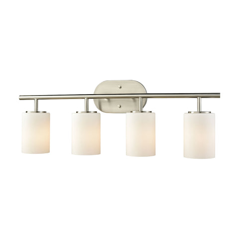 Pemlico 4 Light Vanity In Satin Nickel With White Glass