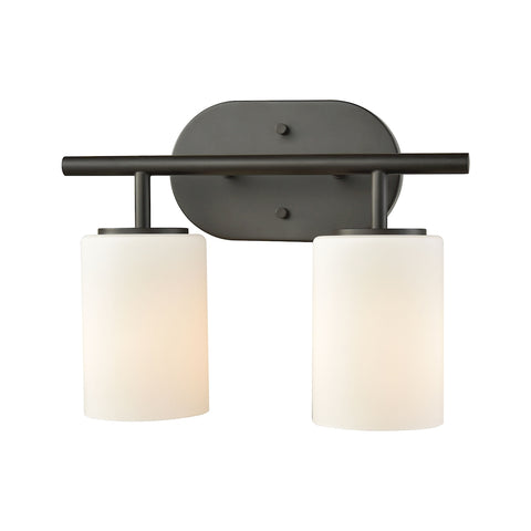 Pemlico 2 Light Vanity In Oil Rubbed Bronze With White Glass