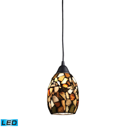 Trego 1 Light LED Pendant In Dark Rust With Multi-Colored Stone