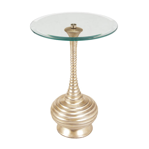 Mini Lini Accent Table In Silver Leaf With Clear Glass Top
