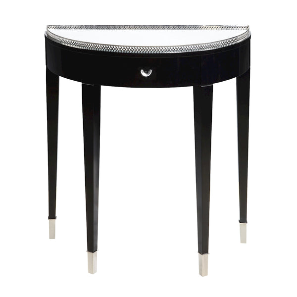 Black Tie Hall Table In Black With Chrome And Clear Mirror Top