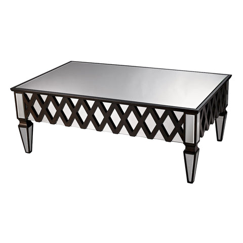 London Coffee Table In Clear Mirror Glass And Espresso Wood Finish