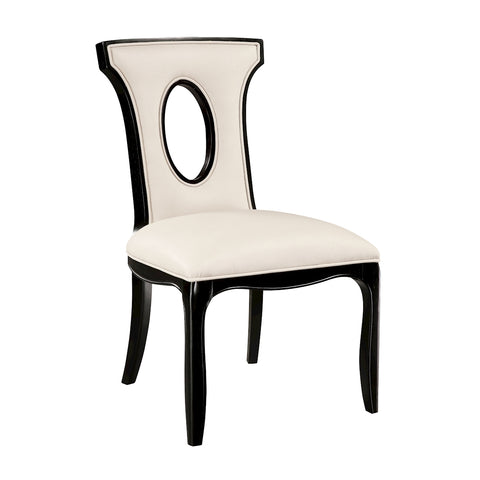 Alexis Side Chair In Black With Off White Faux Leather Fabric