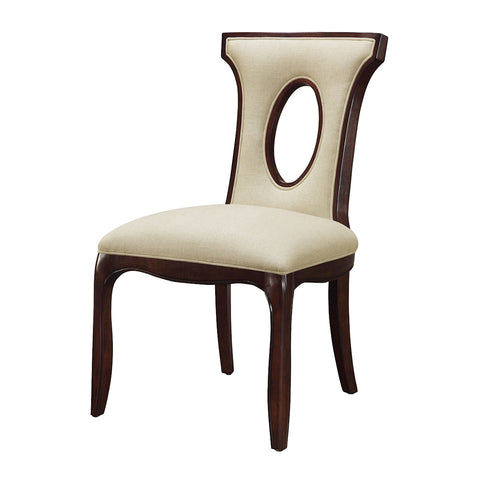 Blakemore Side Chair In Dark Mahogany And Ecru Linen Fabric