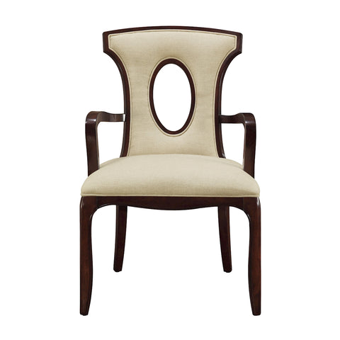 Blakemore Arm Chair In Dark Mahogany And Ecru Linen Fabric