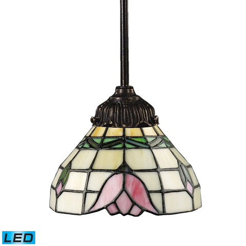 Mix-N-Match 1 Light LED Pendant In Tiffany Bronze And Multicolor Glass