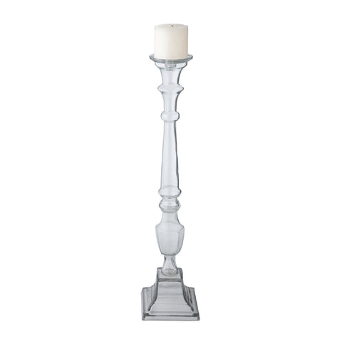 Tall Clear Glass Knight Pillar Candle Holder - Small