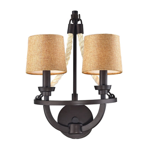 Natural Rope 2 Light Wall Sconce In Aged Bronze