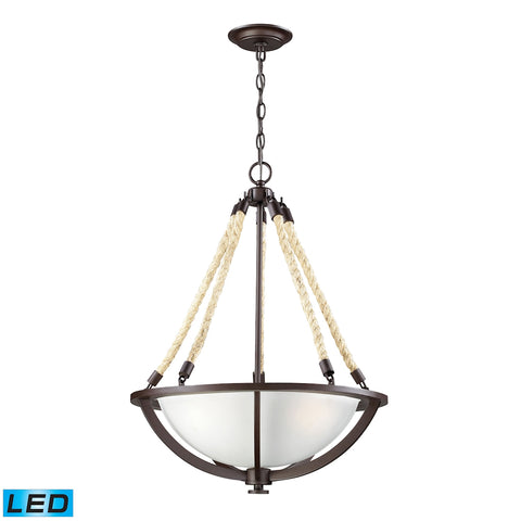 Natural Rope 3 Light LED Pendant In Aged Bronze