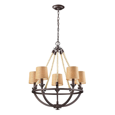 Natural Rope 5 Light Chandelier In Aged Bronze