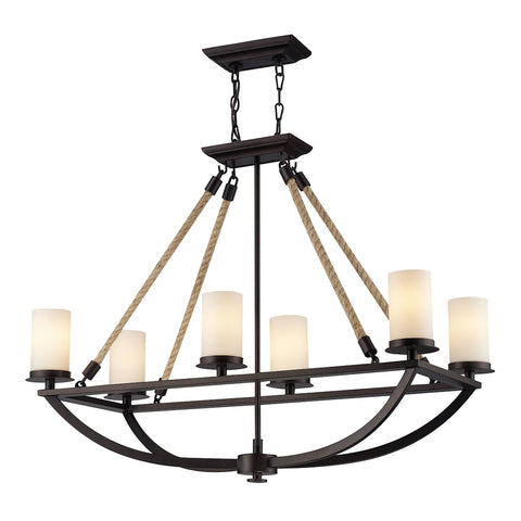Natural Rope 6 Light Chandelier In Aged Bronze And White Glass