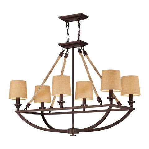 Natural Rope 6 Light Chandelier In Aged Bronze