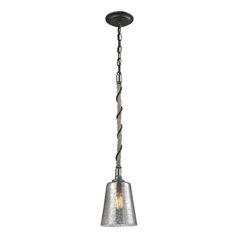 Natural Rope 1 Light Pendant In Silvered Graphite With Polished Nickel Accents