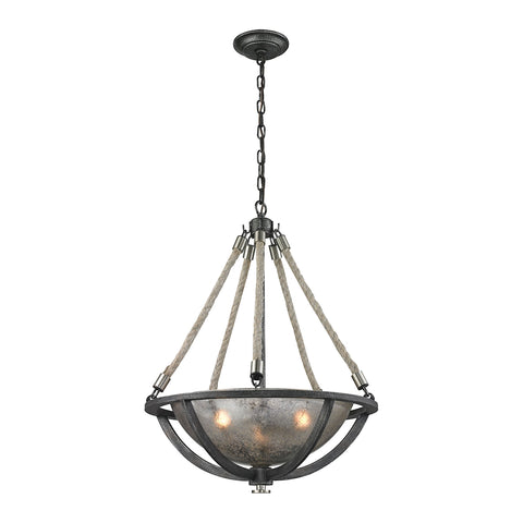 Natural Rope 3 Light Pendant In Silvered Graphite With Polished Nickel Accents
