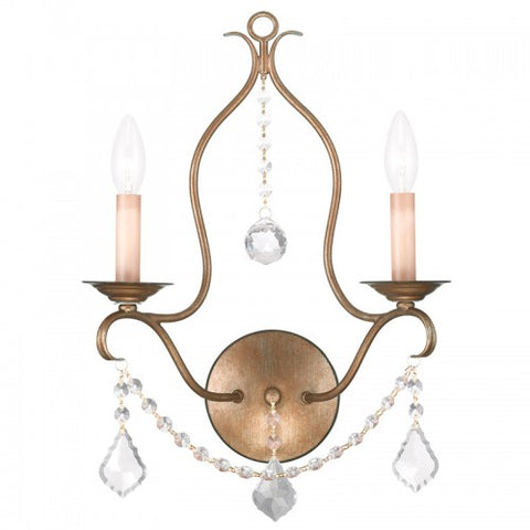 Livex Lighting Chesterfield 2 Light Antique Gold Leaf Wall Sconce