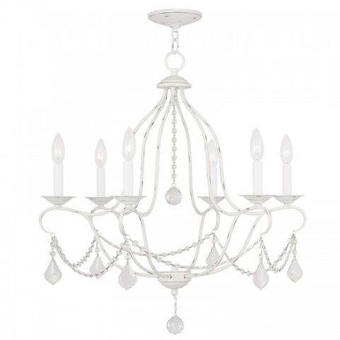 Livex Lighting Chesterfield 6 Light Antique White Chandelier