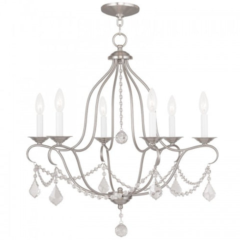 Livex Lighting Chesterfield 6 Light Brushed Nickel Chandelier
