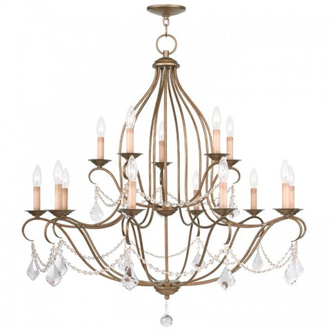 Livex Lighting Chesterfield 15 Light Antique Gold Leaf Chandelier