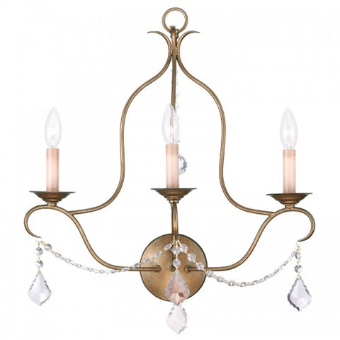 Livex Lighting Chesterfield 3 Light Antique Gold Leaf Wall Sconce