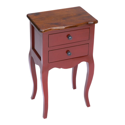 Amador Side Table In Red With Light Brown Top