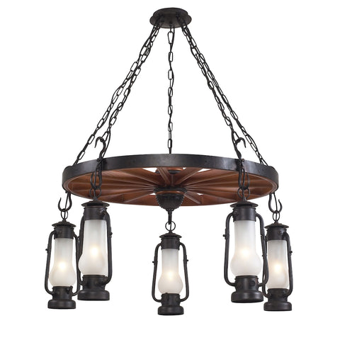 Chapman 5 Light Chandelier In Matte Black And Acid Etched Glass