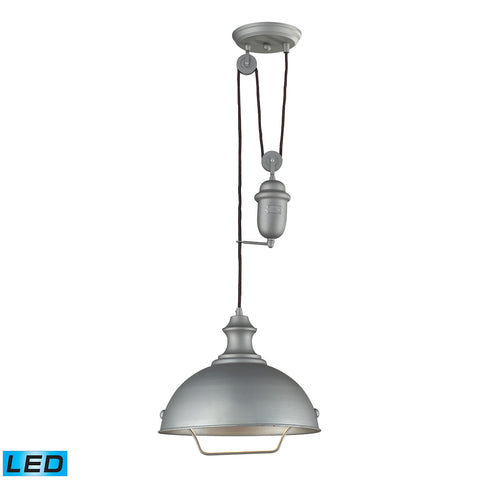 Farmhouse 1 Light Adjustable LED Pendant In Aged Pewter