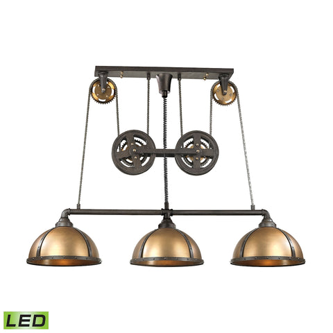 Torque 3 Light LED Island In Vintage Rust And Brass