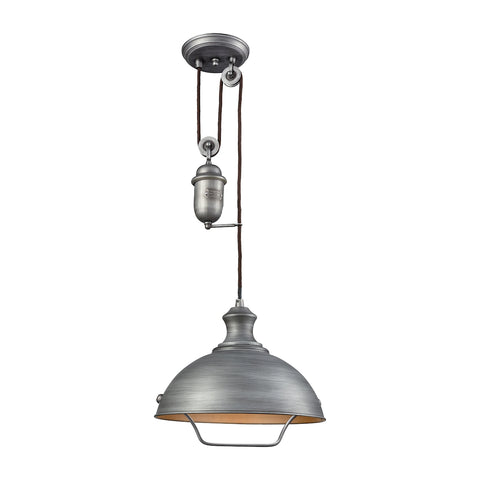 Farmhouse 1 Light Pulldown Pendant In Weathered Zinc