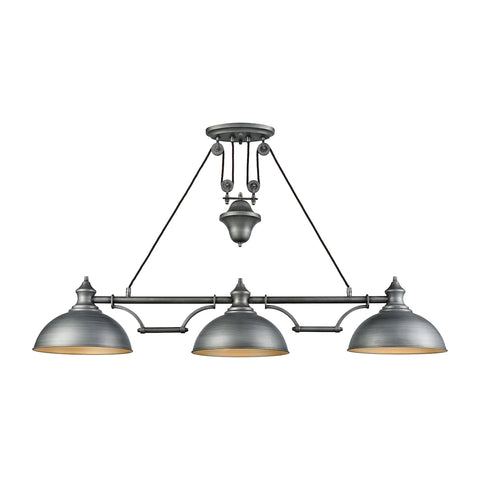 Farmhouse 3 Light Pulldown Island Light In Weathered Zinc