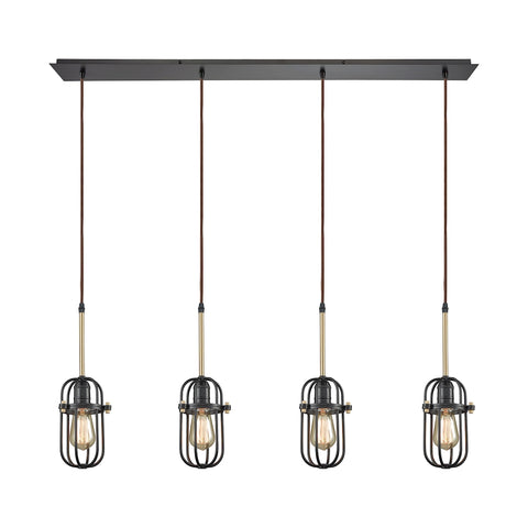 Binghamton 4 Light Linear Pan Pendant In Oil Rubbed Bronze And Satin Brass