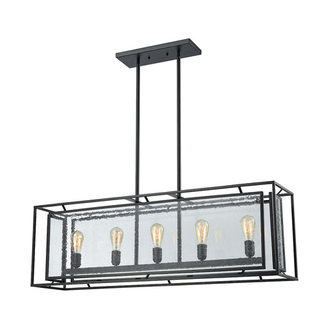 Eastgate 5 Light Chandelier In Textured Black With Seedy Glass
