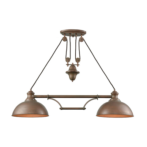 Farmhouse 2 Light Pulldown Island Light In Tarnished Brass