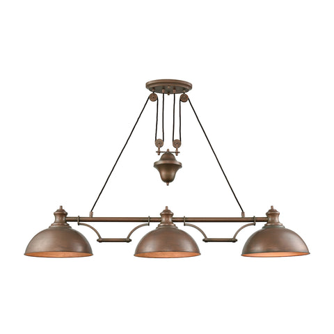Farmhouse 3 Light Pulldown Island Light In Tarnished Brass