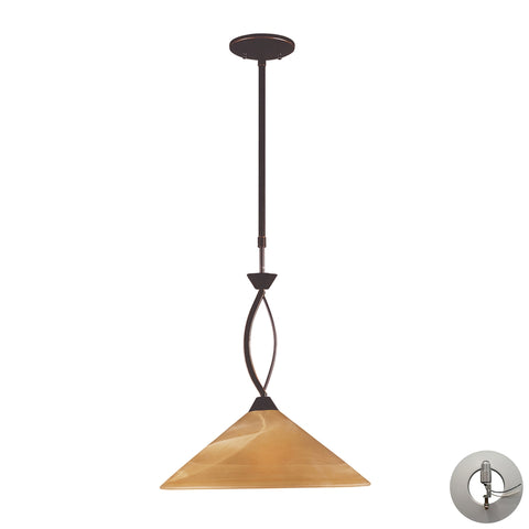 Elysburg 1 Light Pendant In Aged Bronze And Tea Stained Glass - Includes Recessed Lighting Kit