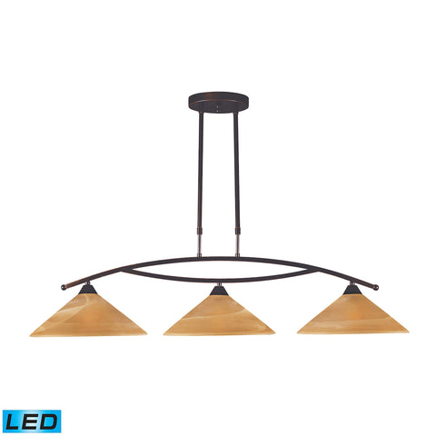 Elysburg 3 Light LED Island In Aged Bronze And Tea Stained Glass